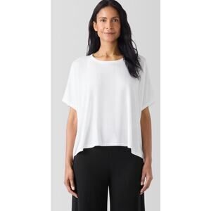 NWOT Eileen Fisher Fine Jersey Crew Neck Box-Top in White, M